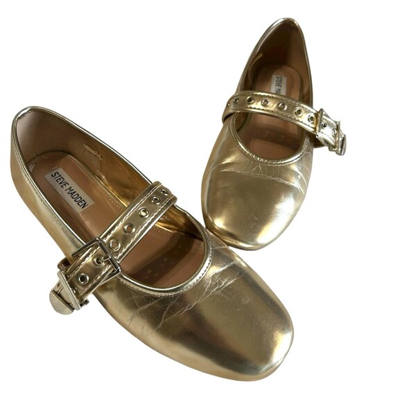 Steve Madden Burkett Gold Metallic Mary Jane Ballet Flats Womens SZ 8.5M - Picture 2 of 10